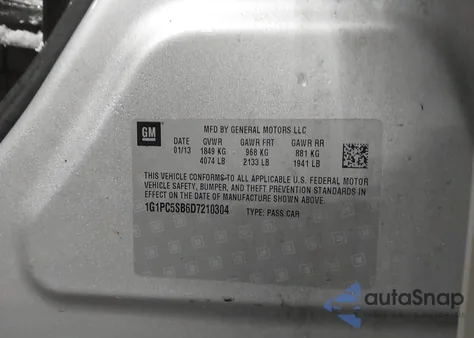 2013 Chevrolet Cruze 1Lt Auto z USA, uszkodzony, nr VIN 1G1PC5SB6D7210304